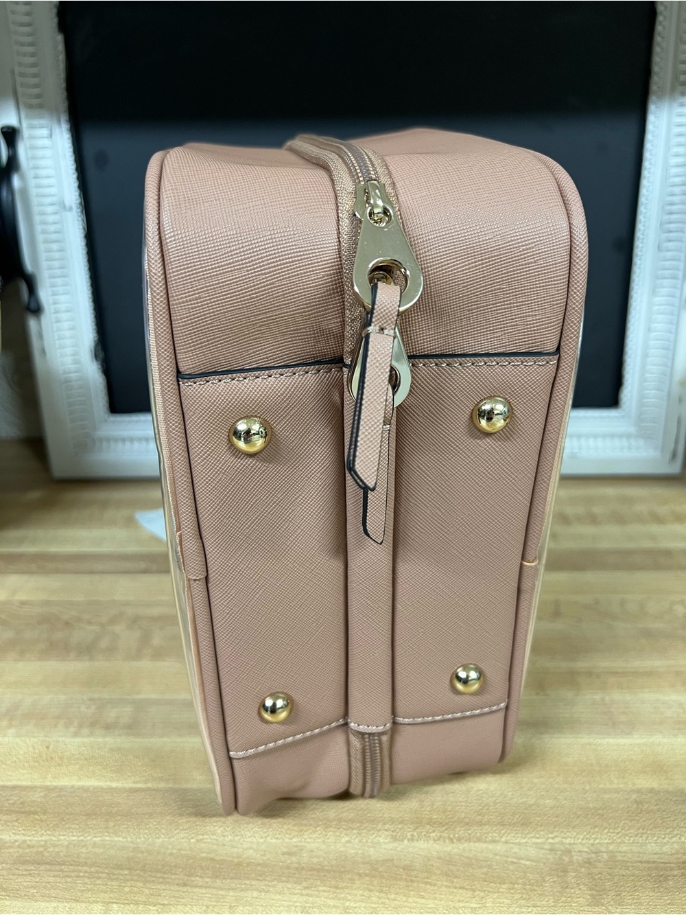 Calpak NWT Clear Cosmetic Case in Beige/Tan with Top Handle - Picture 4 of 6